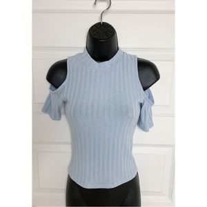 Kendall and Kylie Cold Shoulder Cut Out Powder Blue Knit Top